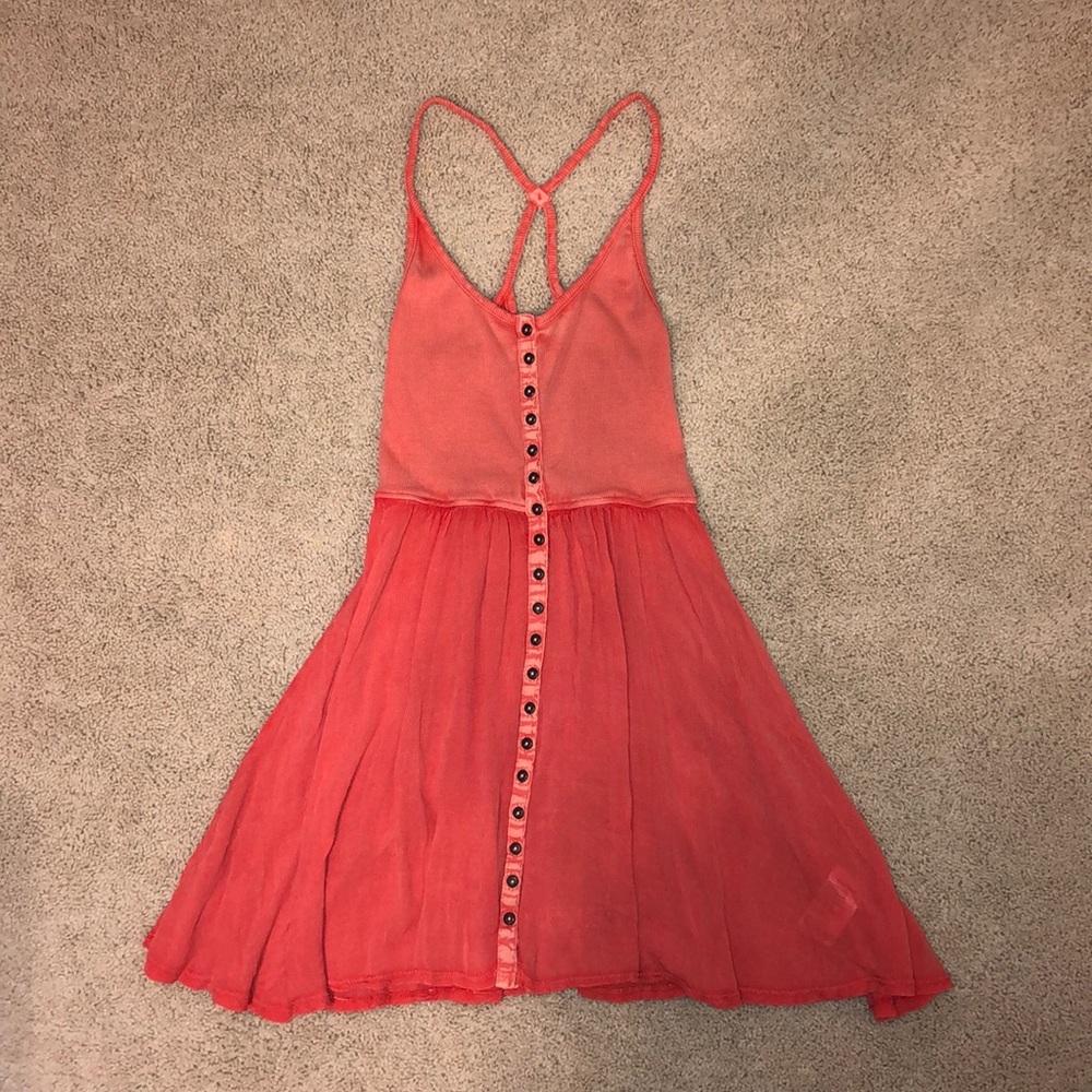Coral Ribbed Dress with Buttons down Front
